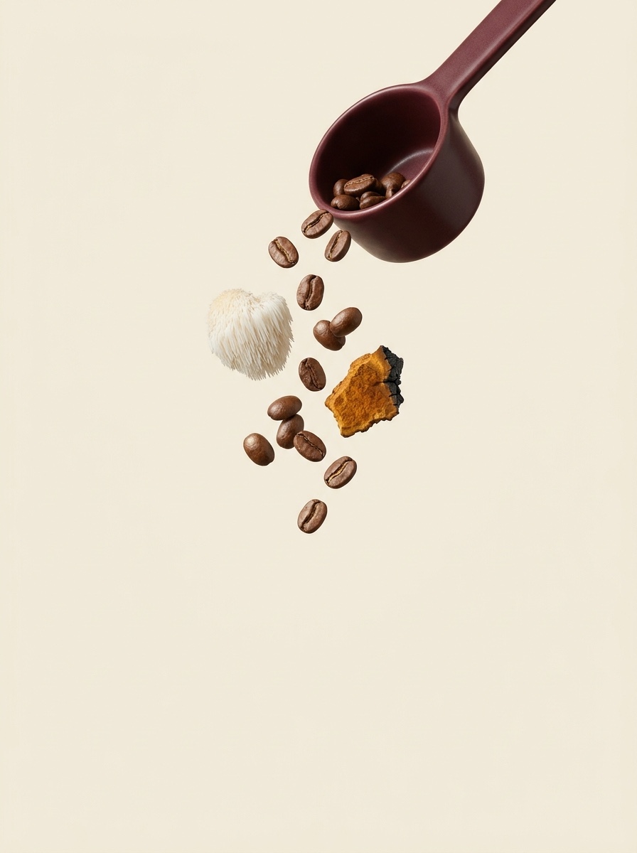 N°04 formula — 90% medium-roast low-acid arabica, 5% organic lion's mane, 5% organic chaga